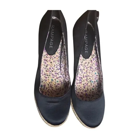 Rampage Matilda Black Espadrille Wedge Heels 7M summer wedge Jute Platform beach - Picture 6 of 11